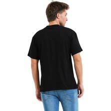 Justever 100% Pamuk Basic Fit Bisiklet Yaka Siyah Erkek T-Shirt - Alpha