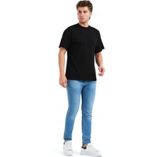 Justever 100% Pamuk Basic Fit Bisiklet Yaka Siyah Erkek T-Shirt - Alpha