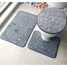 Ceyden Üçlü Banyo Paspas Takımı, Kaymaz Yıkanabilir,3lü Gri Banyo Paspası
