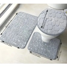 Ceyden Üçlü Banyo Paspas Takımı, Kaymaz Yıkanabilir,3lü Gri Banyo Paspası