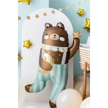Pekshop Tulumlu Retro Ayı Folyo Balon Ay Ve Yıldızlı Ayı Balon