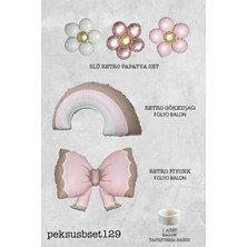 Pekshop Retro Pembe Gökkuşağı Fiyonk Ve Papatyalar Balon Seti