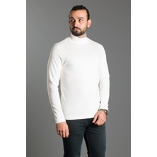 Zeki Özer Erkek Beyaz Düz Soft Yarım Balıkçı-Boğazlı Kazak