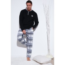 Buratti Ekoseli Regular Fit Düğmeli Bisiklet Yaka Kışlık Polar Pijama Takımı Erkek Pijama Takımı 60961008
