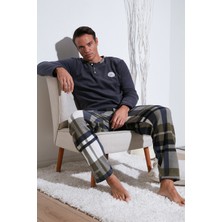 Buratti Ekoseli Regular Fit Düğmeli Bisiklet Yaka Kışlık Polar Pijama Takımı Erkek Pijama Takımı 60961008