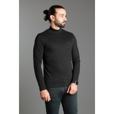 Zeki Özer Erkek Siyah Düz Soft Yarım Balıkçı-Boğazlı Kazak