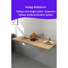 kydonia home mdf lam 4 köşesi oval çam ahşap desenli duvara monte  kırma katlanır yemek masası