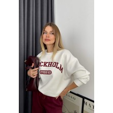 Beyaz Bordo Şardonlu Oversize Eşofman Takımı
