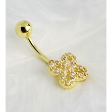 Ermir Gold Zirkon Taşlı Çiçek Desenli Piercing 14 Ayar