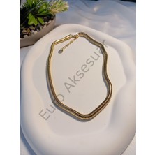 Stainless Steel Zincir Detaylı Kadın Kolye 45 cm Altın Renk Paslanmaz Çelik Maden