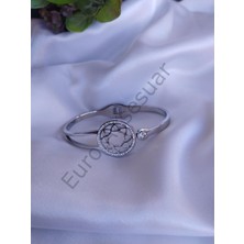 Stainless Steel Silver Kalp Figürlü Halka Çelik Kelepçe Bileklik