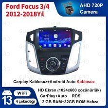 Ford Focus 3 / 4（2012-2018） Android Kablosuz Carplay Navigasyon Multimedya 9 Inch Ekran 2 Gb Ram + 32 Gb Rom Hafıza Çerçeveli ve arka görüş kameralı