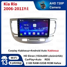 Victor Kia Rio 2006-2011 Yıl Android Sürüm 13 Kablosuz Carplay Navigasyon Multimedya 9 Inç Ekran  2g Ram 32GB Hafızav Çerçeve ve Arka Görüş Kamerası ile