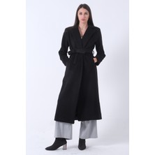 Feminist Siyah Fleto Cepli Yırtmaçlı Astarlı Kaşe Kaban 31050661.01