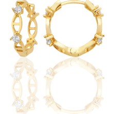 Shiny Spectra 14 Ayar Altın Huggie Dna Motifli Zirkon Taşlı Küpe Sarı Altın T063