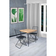 Nur Metal 70x70 Katlanır Sandalye Takımı 2 Kişilik Mutfak Masası - Yemek Masası - Cafe Masası - Çam