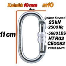 Badem10 Oval Karabina Kilitli 10 mm Kanca Paslanmaz Çelik Kilit Tırmanma Kamp Ekipman Tırmanış Ip Askı Kilid