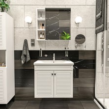 Panjur Kapaklı Aynalı I Lavabolu I Askılı Banyo Lavabo Dolabı Seti I Mat Beyaz