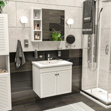 Panjur Kapaklı Aynalı I Lavabolu I Askılı Banyo Lavabo Dolabı Seti I Mat Beyaz