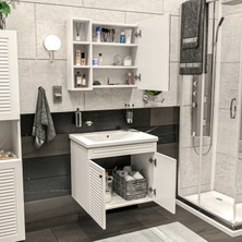 Panjur Kapaklı Aynalı I Lavabolu I Askılı Banyo Lavabo Dolabı Seti I Mat Beyaz