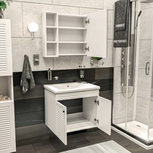 Panjur Kapaklı Aynalı I Lavabolu I Askılı Banyo Lavabo Dolabı Seti I Mat Beyaz