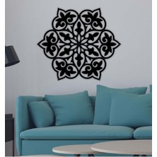 Artroya - Çiçeksi Mandala Metal Duvar Tablosu - Ev Duvar Dekorasyonu - 70 X 60 - Cm -Siyah - Deco-144