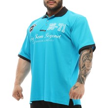 Açık Mavi Polo Yaka Büyük Beden Tişört Big Sam 2838