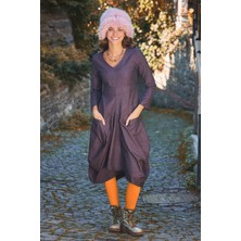 Derin V Yaka Uzun Kollu Balon Lila Elbise