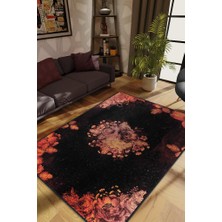 Homshtag Gülümsemek En İyi İlaç Çiçek Desenli Salon Halısı Siyah Renkli Oturma Odası Halısı