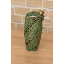 Polyester Kuşlu Yaprak Desen Gold Varaklı Vazo 28,5cm