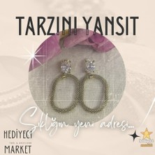 Hediyeci Market 316 L Zirkon Taşlı Hasır Halka Jessica Gold Paslanmaz Çelik Küpe - HMKÜ-0008