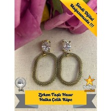Hediyeci Market 316 L Zirkon Taşlı Hasır Halka Jessica Gold Paslanmaz Çelik Küpe - HMKÜ-0008