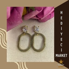 Hediyeci Market 316 L Zirkon Taşlı Hasır Halka Jessica Gold Paslanmaz Çelik Küpe - HMKÜ-0008