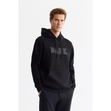 AVVA Erkek Siyah Kapüşonlu Pamuklu Baskılı Elastan Regular Fit Sweatshirt A42Y1322