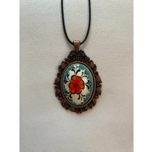 Hediyem Evime Iznik Çini Kolye Turuncu Çiçekli Model El Boyaması Deri Ipli 3