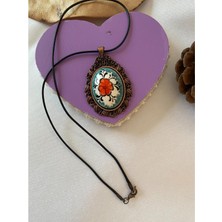 Hediyem Evime Iznik Çini Kolye Turuncu Çiçekli Model El Boyaması Deri Ipli 3