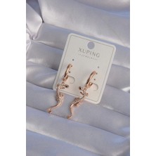 Çarşı Point Xuping Rose Renk Zirkon Taşlı Kertenkele Model Halka Küpe