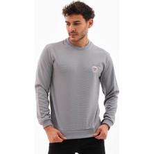 Erkek Açık Gri Renk Mare Jaker Kumaş Bisiklet Yaka Uzun Kollu Sweatshirt - 7656