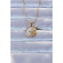 Clariss 316L Altın Renk Mineli Parlayan Güneş Kolye