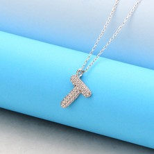 Barış Takı 925 Ayar Gümüş Pırlanta Taşlı T Harfli Inci Kolye