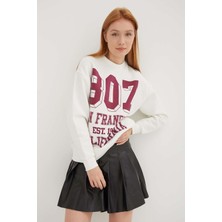 Fashion Friends Pamuklu Oversize Bisiklet Yaka Baskılı Sweat Bayan Sweat 24K0340K1