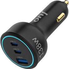 Juo 138W 3 Portlu Type-C + Usb-A Araç Şarj Aleti Pd 3.0 & Qc 4.0 Hızlı Araç Içi Şarj Cihazı