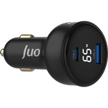 Juo 65W LED Ekranlı Type-C + Usb-A Araç Şarj Aleti iPhone & Android & Notebook Araç Içi Şarj Cihazı