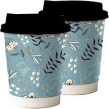 14 Oz Double Wall  Mint Yeşili Siyah Kapaklı Karton Bardak 50 Adet