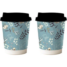 14 Oz Double Wall  Mint Yeşili Siyah Kapaklı Karton Bardak 50 Adet