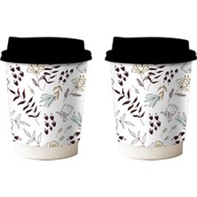 Kuzey Yıldızı Cup 14 Oz Double Wall Beyaz Mint Desen Siyah Kapaklı Karton Bardak 25 Adet