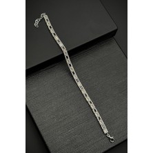 Frnch 925 Ayar Gümüş Italyan Model Zirkon Taşlı Siyah-Beyaz Renk Erkek Bileklik FRJ12181-3181-SB2