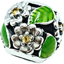 Defne Silver Yeşil Yapraklı Küre Charm