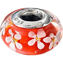 Defne Silver Turuncu Çiçekli Murano Charm