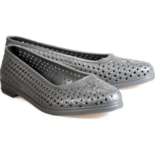 Ayakkabı Yolla Bayan Delikli Naylon Balerin Ayakkabı Gri Düz Tabanlı Günlük Kullanım İçin Rahat Model